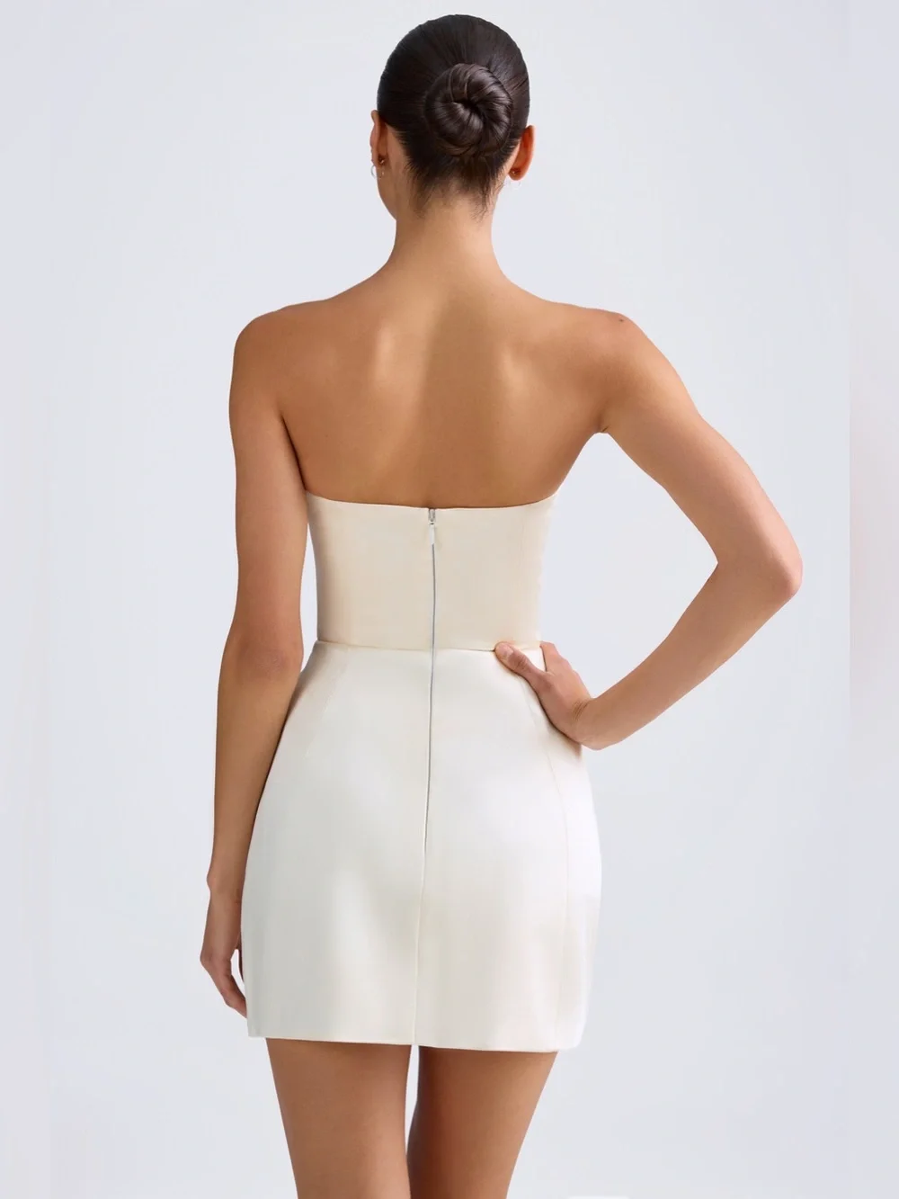 Oh Polly Haisley Bandeau Structured Tulip Mini Dress in Ivory
